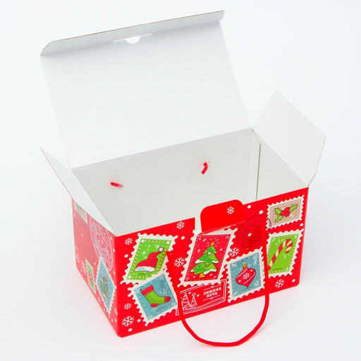 Цена за 5 шт. Подарочная коробка Новогодняя Посылка «Бандероль» с веревочными ручками с анимацией 20×12 см