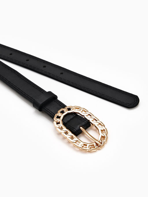 Ремень женский «Кружево», 110×2.5 см, пряжка металл, золотистая, чёрный