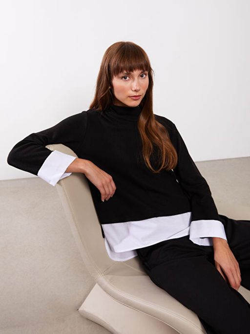 Dik Yaka D?z Uzun Kollu Kad?n Ti??rt