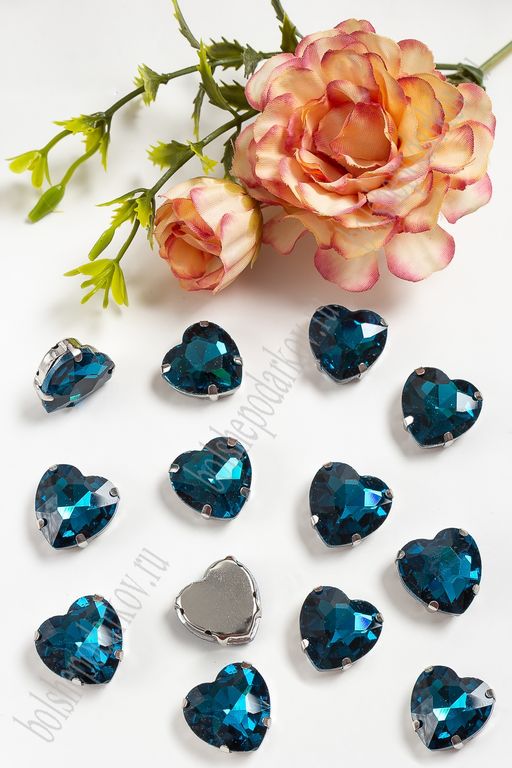 Стразы пришивные 16 мм "Сердечко" (10 шт) SF-3715, темно-бирюзовый №8