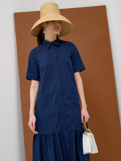 Платье хлопок OD-791-3 темно-синее OD-791-3