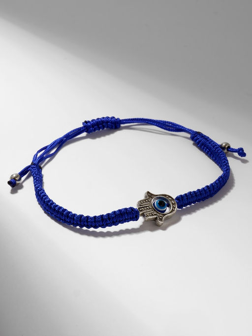 Цена за 2 шт. Браслет-оберег «Детский» глазик в плетении, синий в чернёном серебре, d=4 см