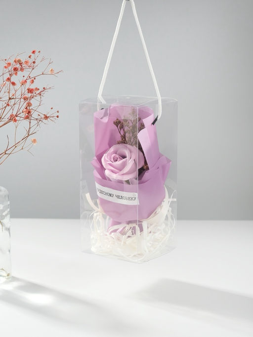 Букет из мыльных лепестков для ванны Роза подарочная в коробке, фиолетовый, 8.6?8.6?18.5 см - Simaland фото 2