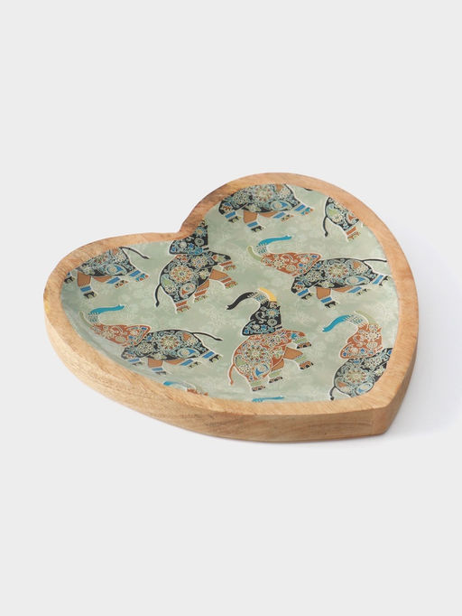 Блюдо в форме сердца Мудрый слон, 20.5?20?2.3 см, дерево манго
