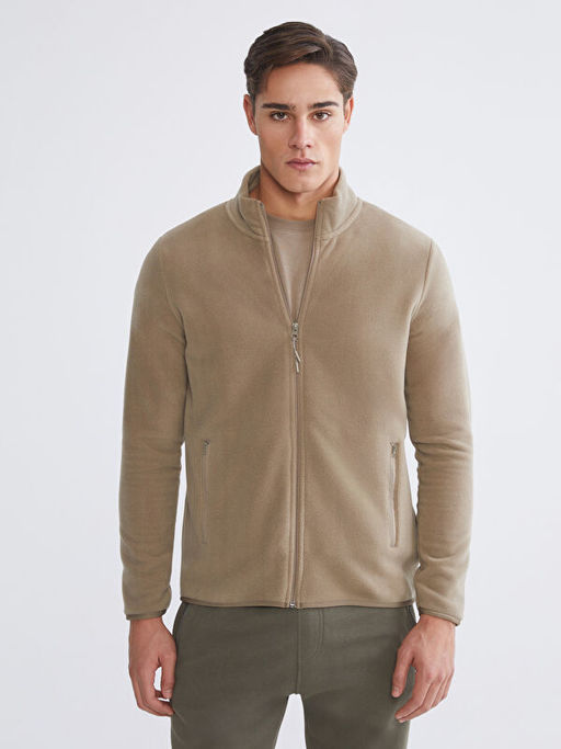 Dik Yaka Uzun Kollu Polar Erkek Fermuarl? Sweatshirt