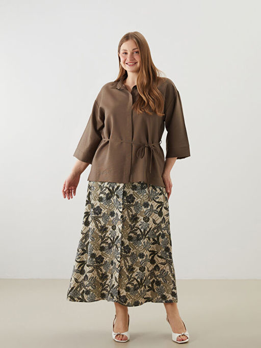 Beli Lastikli ?i?ekli Kad?n Etek