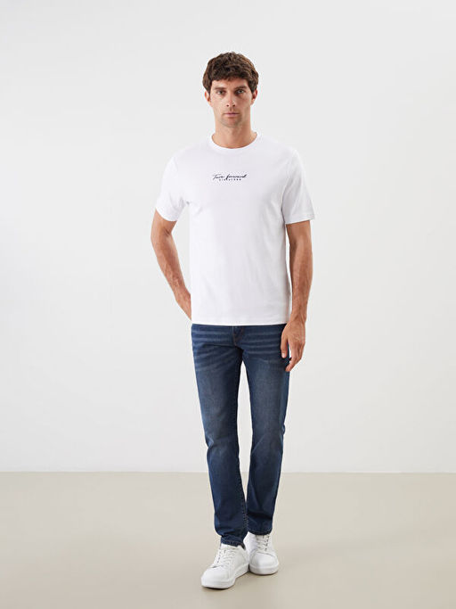 Bisiklet Yaka Bask?l? Erkek Ti??rt