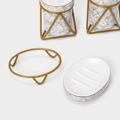 Аксессуары для ванной SAVANNA Геометрика, 3 предмета, мыльница, дозатор для мыла 290 мл, стакан, белые  фото 5