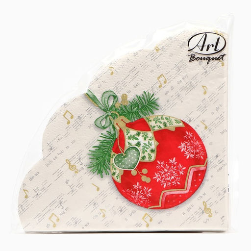 Цена за 3 шт. Салфетки новогодние бумажные круглые Музыкальный шар, 3 слоя, d=32 см, 12 шт.