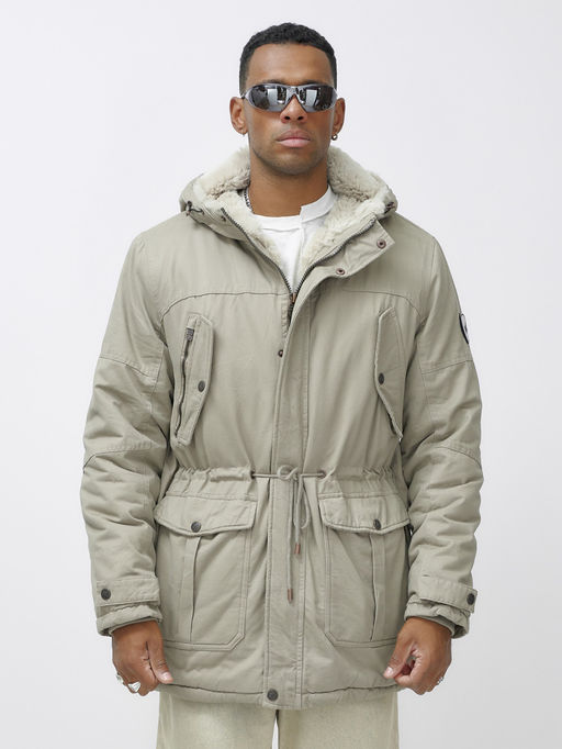 Парка мужская зимняя удлиненная с мехом бежевого цвета 2606B - Mtforce фото 8