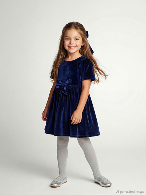 K?z ?ocuk Bisiklet Yaka Kadife A Kesim Elbise