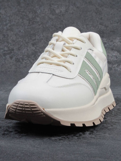 03-WG040-1M MILK/GREEN Кроссовки демисезонные женские (натуральная кожа)