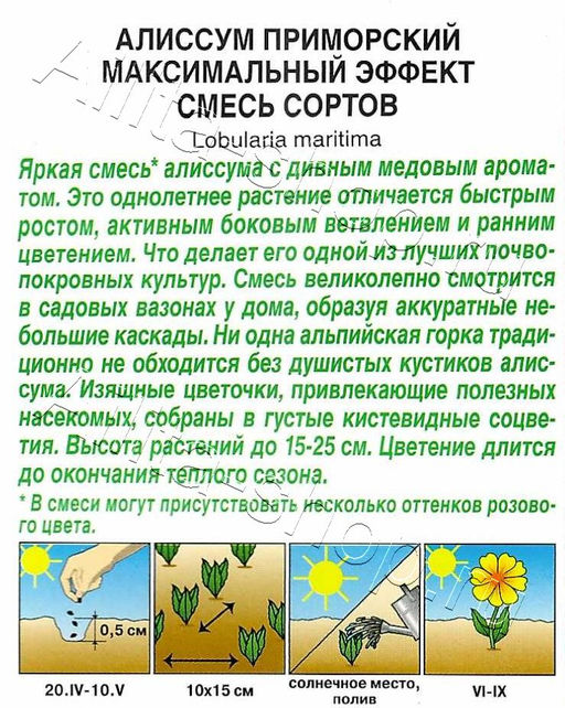 Алиссум Максимальный эффект (смесь сортов) 0,05г (Аэлита)