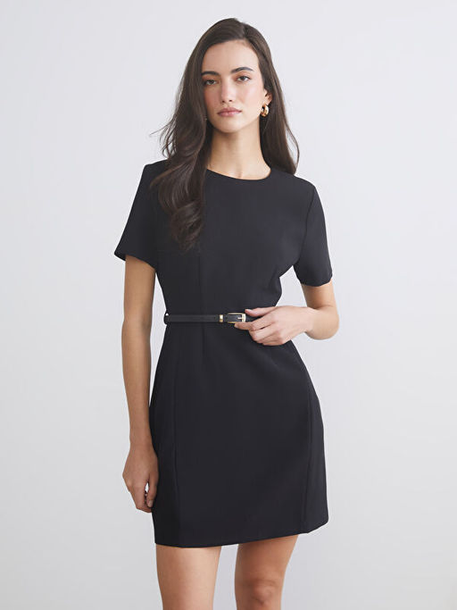 Bisiklet Yaka Belden Oturtmal? Kemerli Elbise