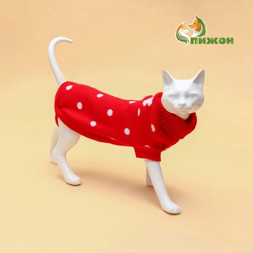 Свитер для животных Горошек, размер 14 (ДС 32-35, ОГ 35-45, ОШ 22-26 см), красный - Пижон фото 2