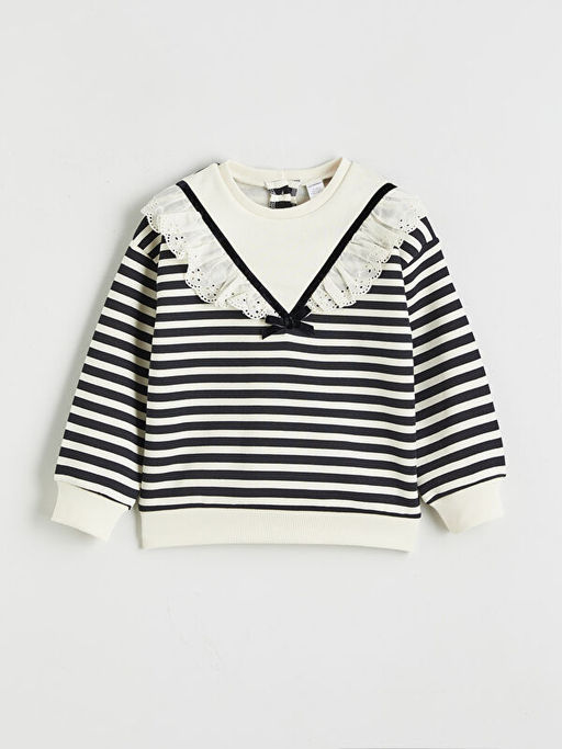 Bebe Yaka ?izgili K?z ?ocuk Sweatshirt ve Tayt