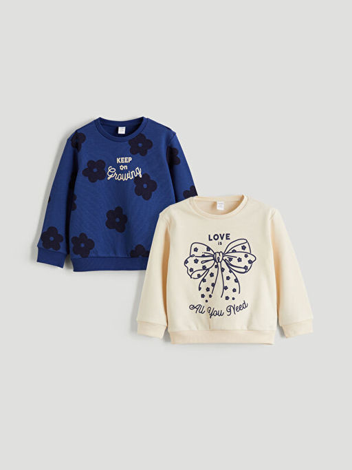 Bisiklet Yaka K?z ?ocuk Sweatshirt 2li