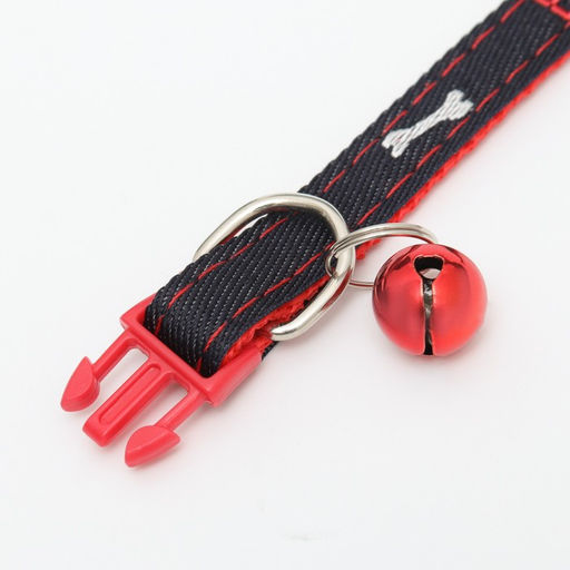 Ошейник Джинс полиэстер с бубенчиком, 34 х 1 см, черно-красный - Пижон фото 6