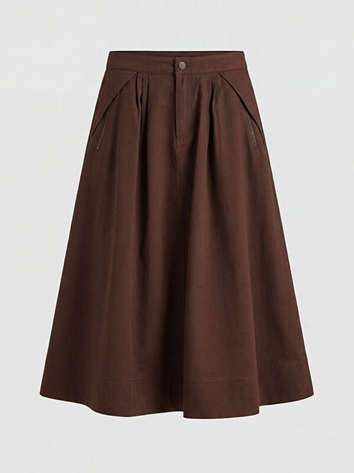 Y?ksek Bel B?zg?l? Poplin Klo? Etek