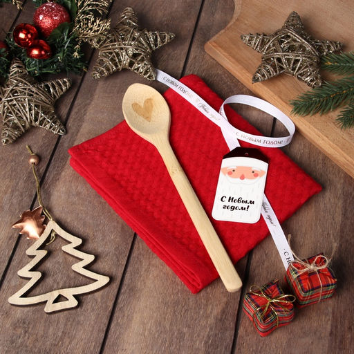 Цена за 2 шт. Набор подарочный Доляна From Santa: бордовый, полотенце 35?60 см, хлопок 100%, вафля 220 г/м?