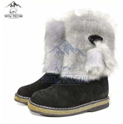 Детские унты, голубая норка, войлочная подошва