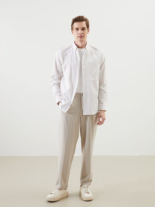 Regular Fit Uzun Kollu ?izgili Erkek G?mlek