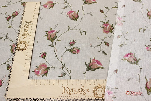 Бязь Зайцевские розочки на серо-бежевом (розовые бутоны), СОРТ2, ш.1.5м, хлопок-100%, 120гр/м.кв - Купава фото 5