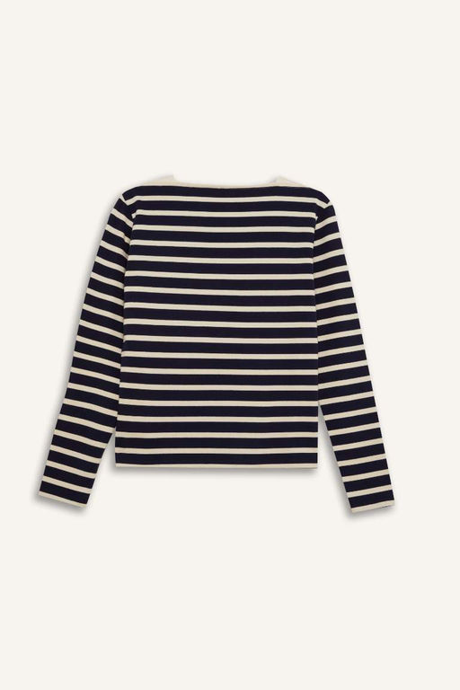 Повседневная полосатая футболка из чесаного хлопка с длинными рукавами и круглым вырезом обычного кроя - Defacto фото 3