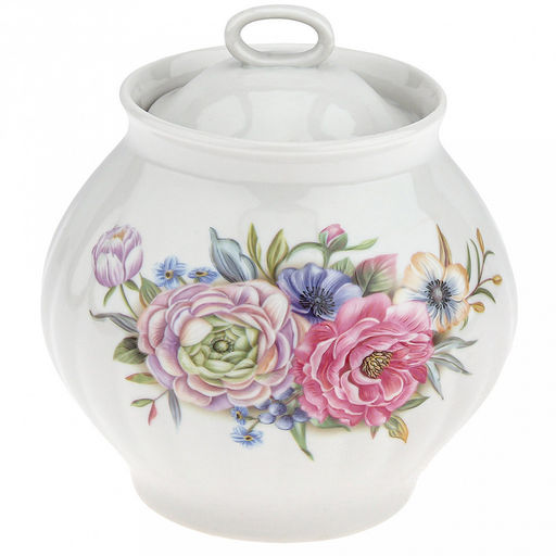 Сахарница фарфоровая "Розы 3D" 750мл, д13см, h12см, форма "Белый лебедь" (Россия)