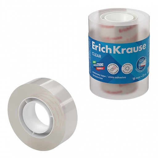 Цена за 1 шт. Набор из 4 клейких лент ErichKrause Clear, 18ммх33м, прозрачный (в пленке)