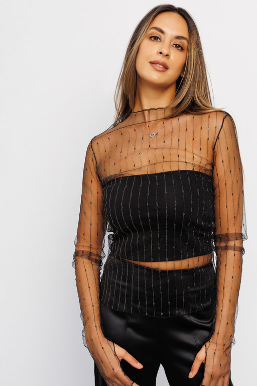 Лонгслив сетка с топом 366BLK