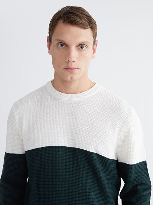 Bisiklet Yaka Renk Bloklu Erkek Triko Kazak