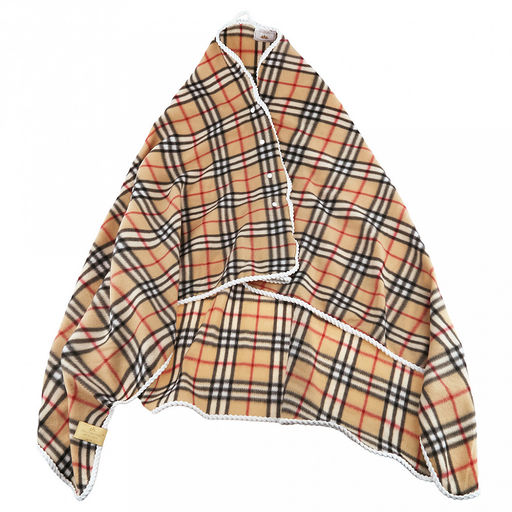Плед/накидка на кнопках 150х100см "Клетка бербери на желтом", флис набивной, полиэстер 100%, плотность 160г/м2, упаковка 15х25см, пояс бумажный, т.м. "Домашняя Мода" (Россия)