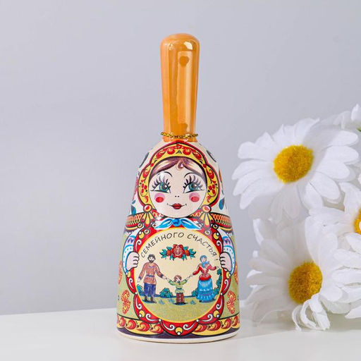 Цена за 2 шт. Колокольчик с ручкой Матрешка средняя, керамика, микс - Simaland фото 6
