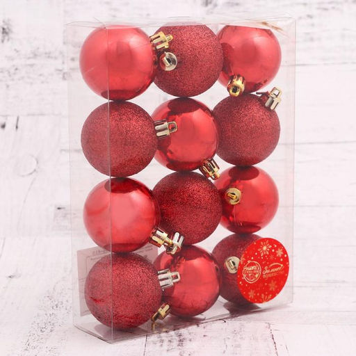 Ёлочные игрушки Глянцевый блеск, шары новогодние, d=5 см, набор 12 шт., красный - Зимнее волшебство фото 2
