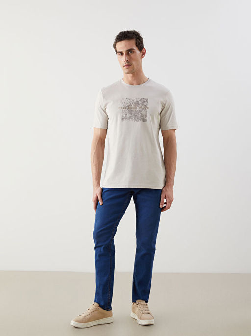 Bisiklet Yaka Bask?l? Penye Erkek Ti??rt