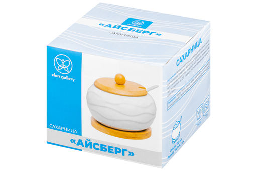 Сахарница 310 мл 11*11*9,5 см Айсберг волны + ложка + дер. крышка на дер. подставке - Elan gallery фото 15