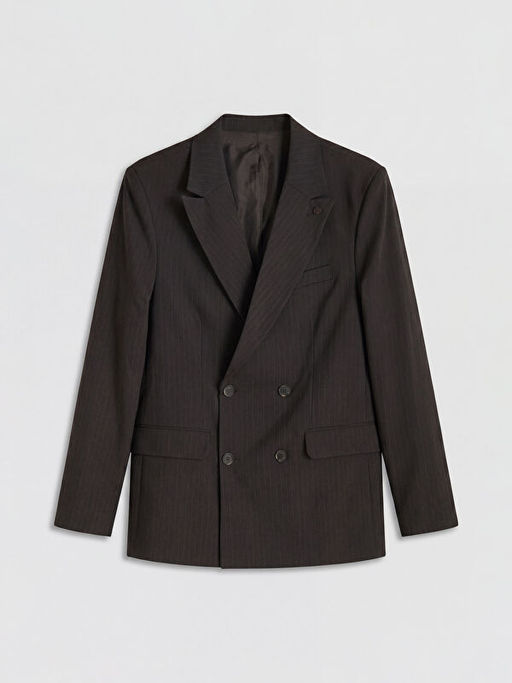 Regular Fit ?izgili Kruvaze Erkek Blazer Ceket