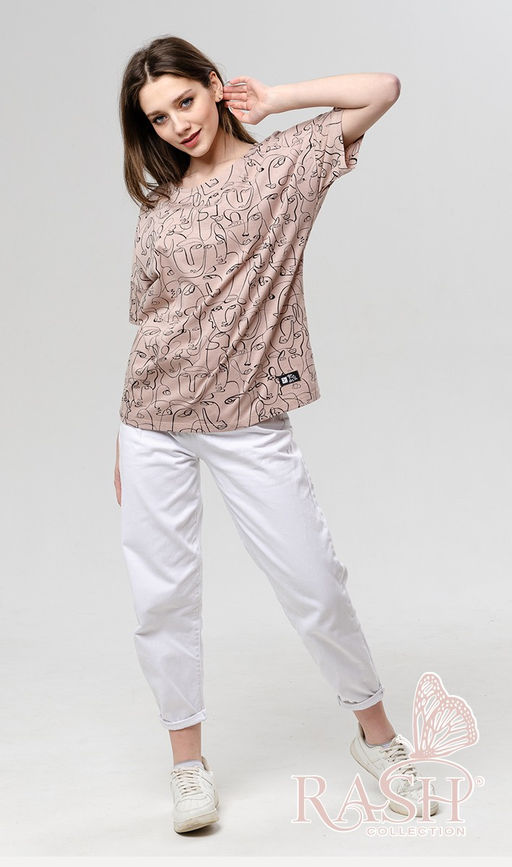 Футболка "Лица" oversize бежевая Цвет:как на фото