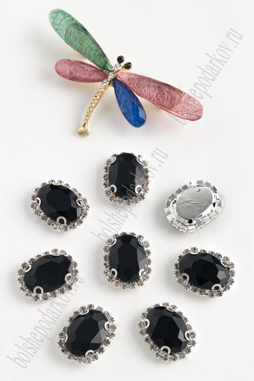 Стразы пришивные в серебряной оправе 17*22 мм "Овал" (5 шт) SF-1425, черный №16