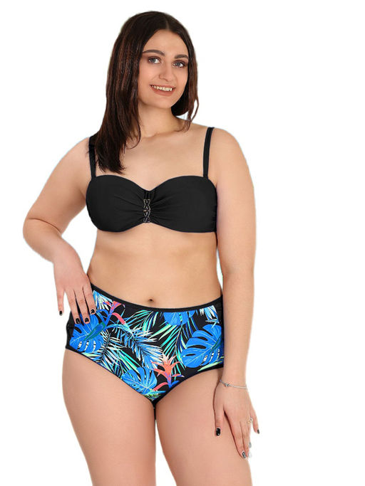 Купальник раздельный с черным лифом и высокими трусиками - Almond фото 5