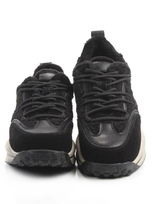 04-XKL23-138R BLACK Кроссовки утепленные женские (натуральная кожа, натуральная замша, байка)