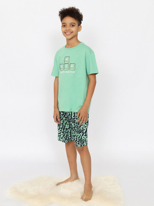 CRB wear/CSJB 50166-37 Пижама для мальчика (футболка, шорты),зеленый/Ex.Cherubino  фото 3