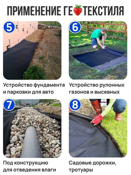 Геотекстиль+150, черный, ширина 1,6 м