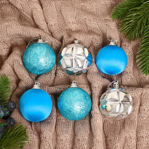 Ёлочные игрушки Лаура, шары новогодние, d=4.5 см, набор 6 шт., серебристо-голубой - Зимнее волшебство фото 2