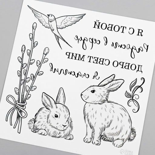 Цена за 3 шт. Переводные тату чёрные Кролики и верба, временные татуировки, 10?10 см - Арт узор фото 6