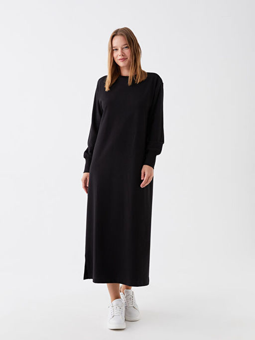 Bisiklet Yaka D?z Uzun Kollu Elbise