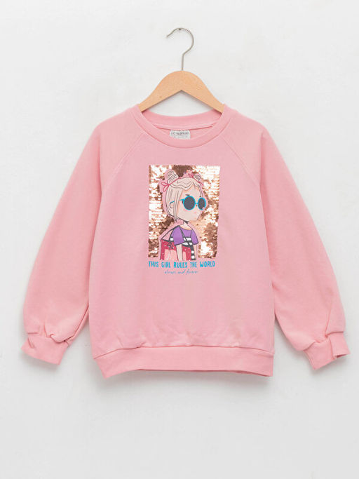 Bisiklet Yaka Bask?l? ?ift Y?nl? Payetli Uzun Kollu K?z ?ocuk Sweatshirt - Waikiki фото 2