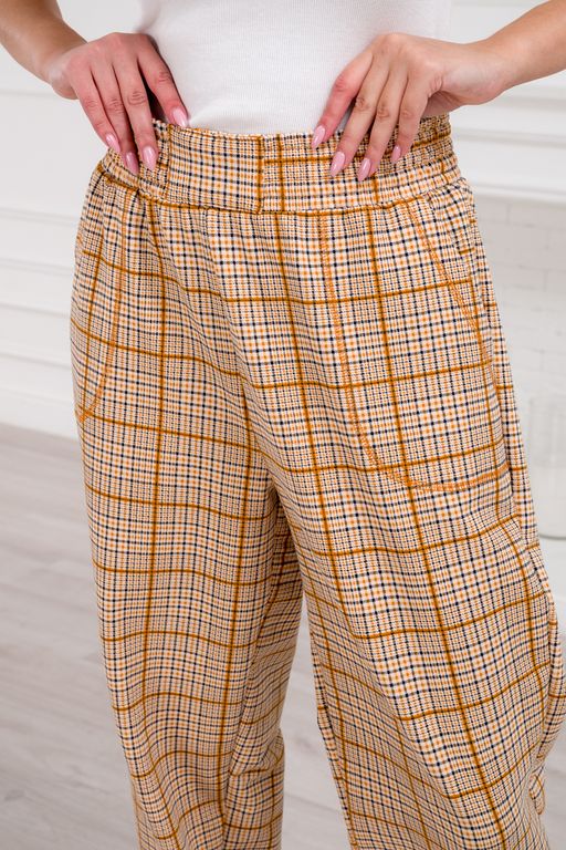 Брюки женские из футера Забава клетка горчица - Амадэль фото 9