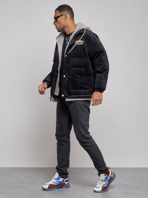 Плюшевая куртка мужская с капюшоном молодежная черного цвета 28117Ch - Mtforce фото 3